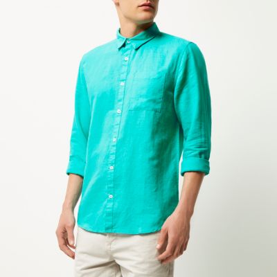 Turquoise linen-rich shirt